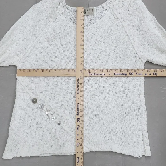 Habitat open knit sweater women's medium white textured cotton shell buttons - Picture 4 of 12